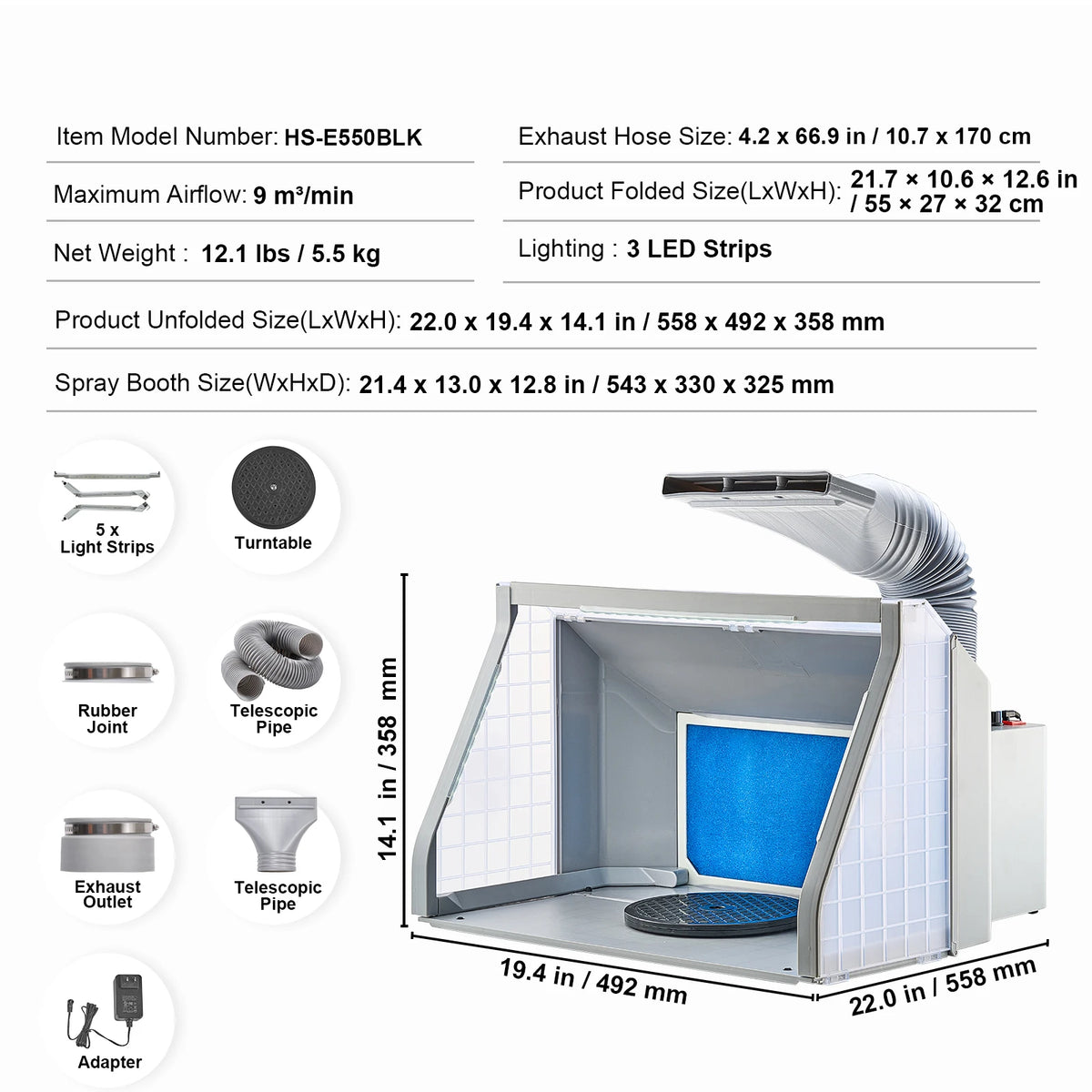 Portable Airbrush Spray Booth With Dual Fans LED Exhaust Hose