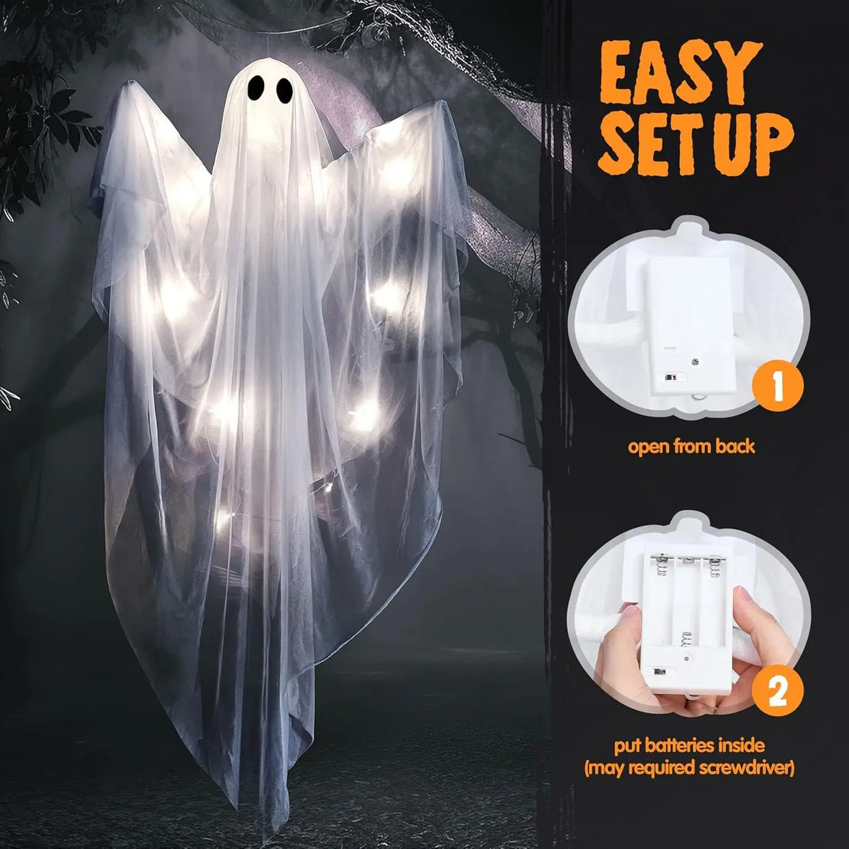 Halloween Hanging Light Up Ghost Decoration For Indoor Yard