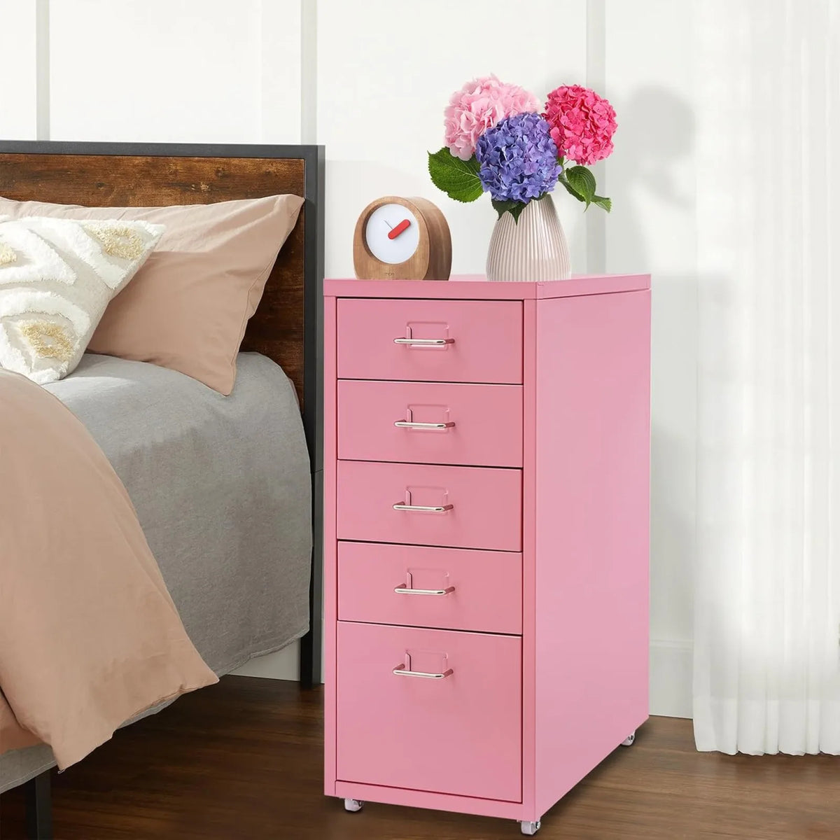Metal File Storage Cabinet With Five Drawers And Rolling Casters