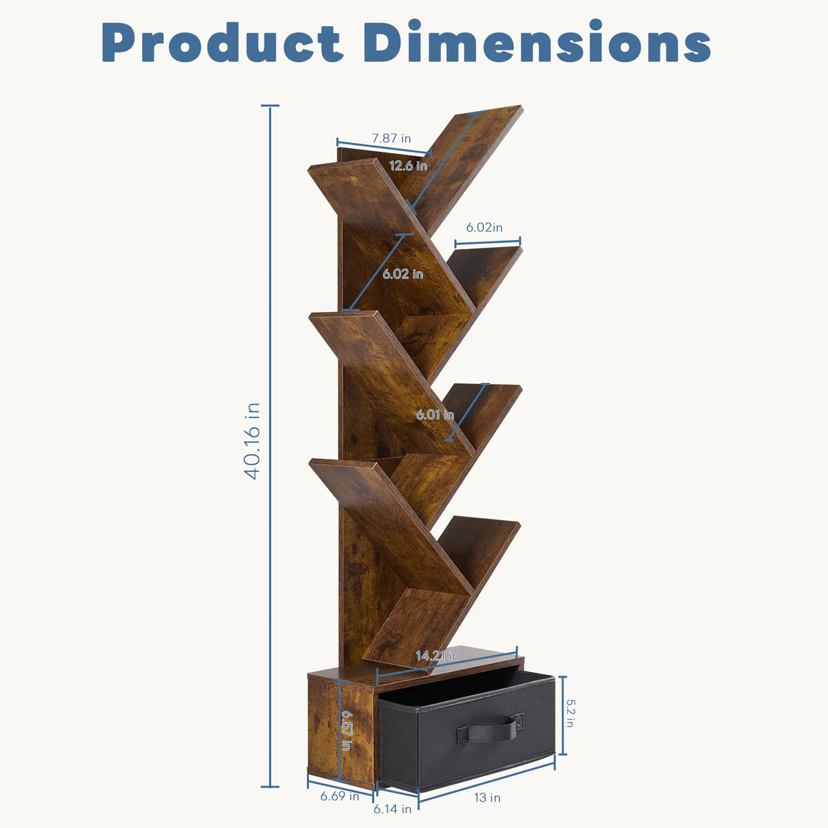 JHK Geometric Wooden Bookshelf With Seven Tier Storage Drawer