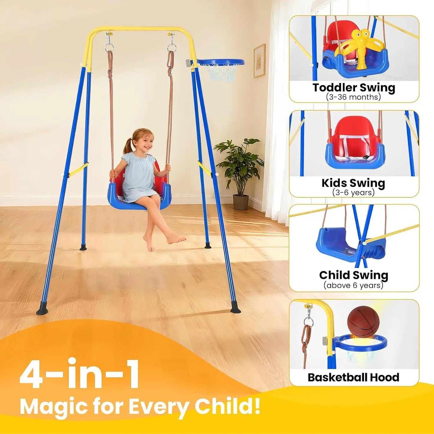 Twister Ck 4In1 Foldable Toddler Swing Set With Basketball Hoop