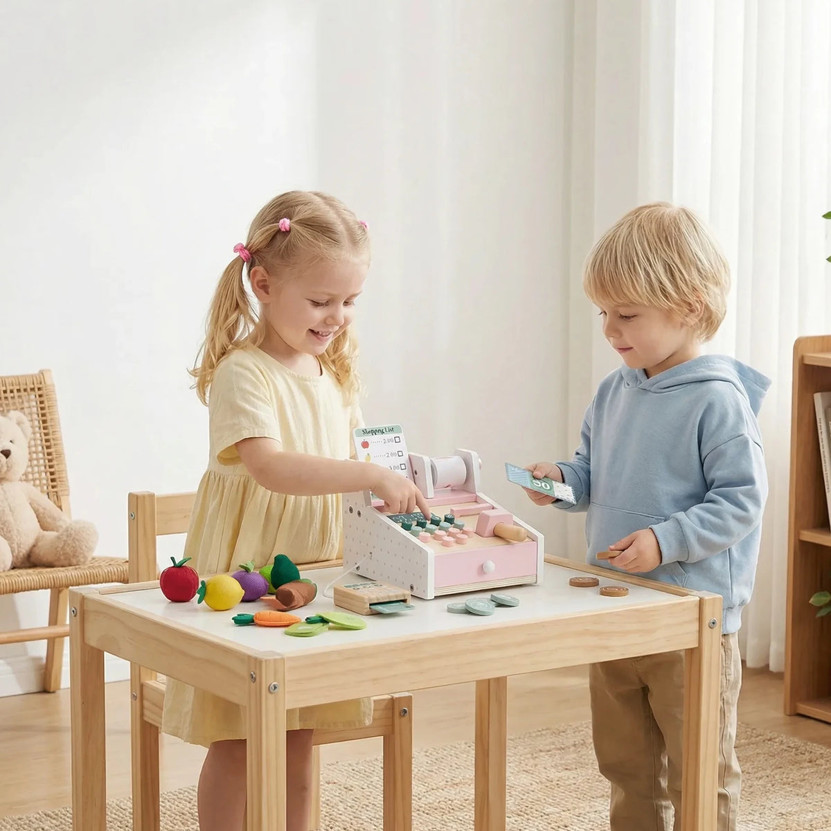 Wooden Cash Register Scanner Math Learning Role Play Toy