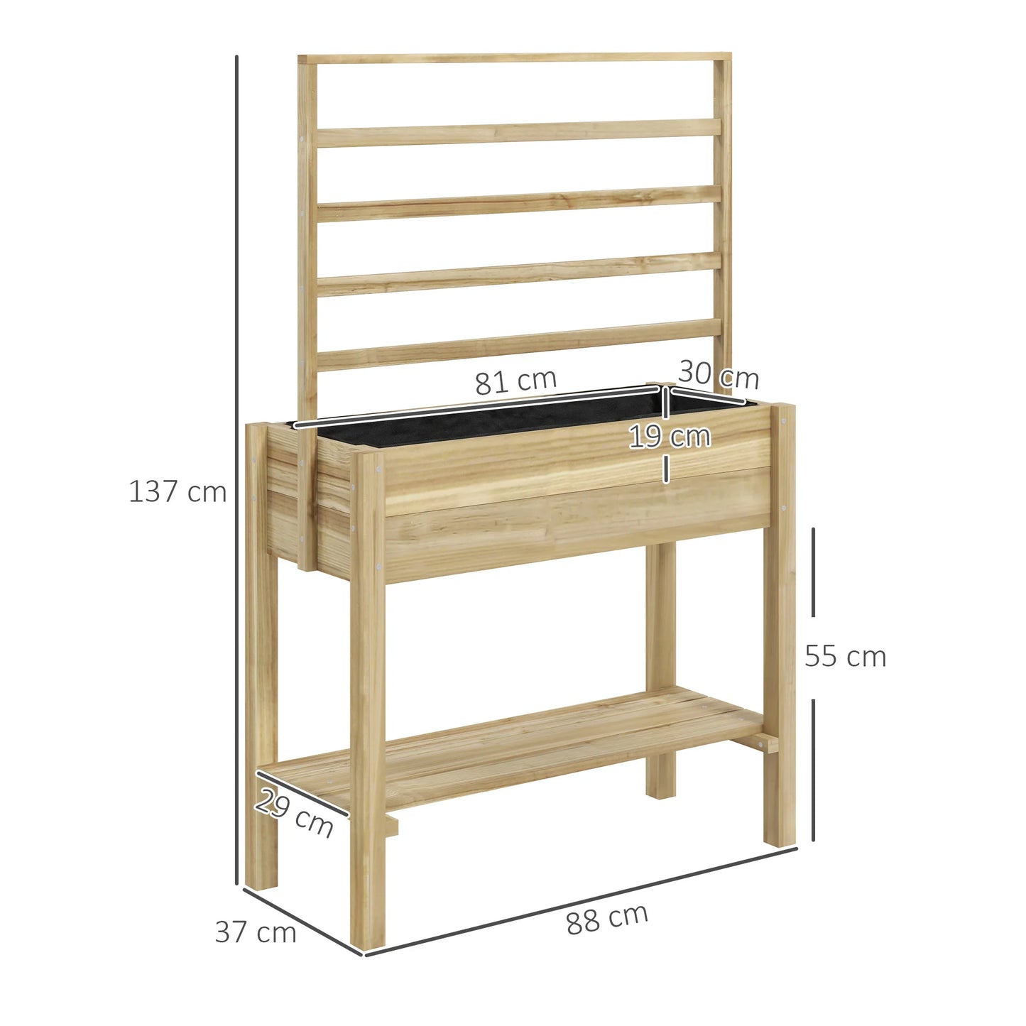 Wooden Raised Planter Box with Trellis, Raised Flower Bed with Storage Shelf, Outdoor Garden Planter for Vegetables, Flowers, Herbs