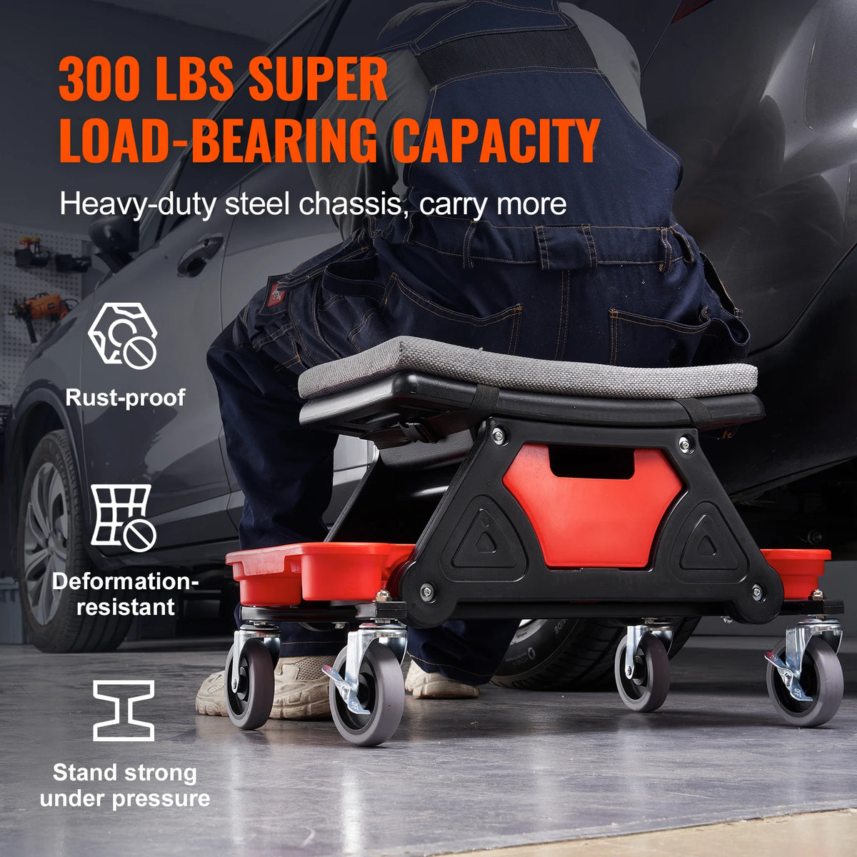SucceBuy Heavy Duty Rolling Mechanic Seat With Storage