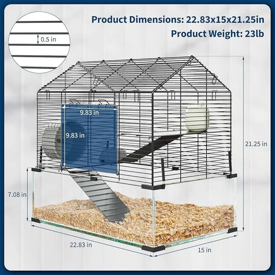 HiMISS Large Three Tier Hamster Cage With Tempered Glass Panels