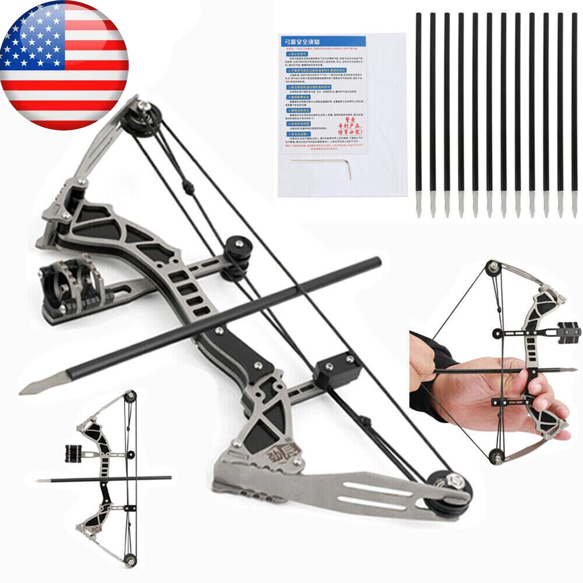 Pocket Mini Compound Bow 12lbs 9.5 Inch Pulley Design with 12pcs Arrows 20m Range for Adults Teens Outdoor Shooting Practice Games