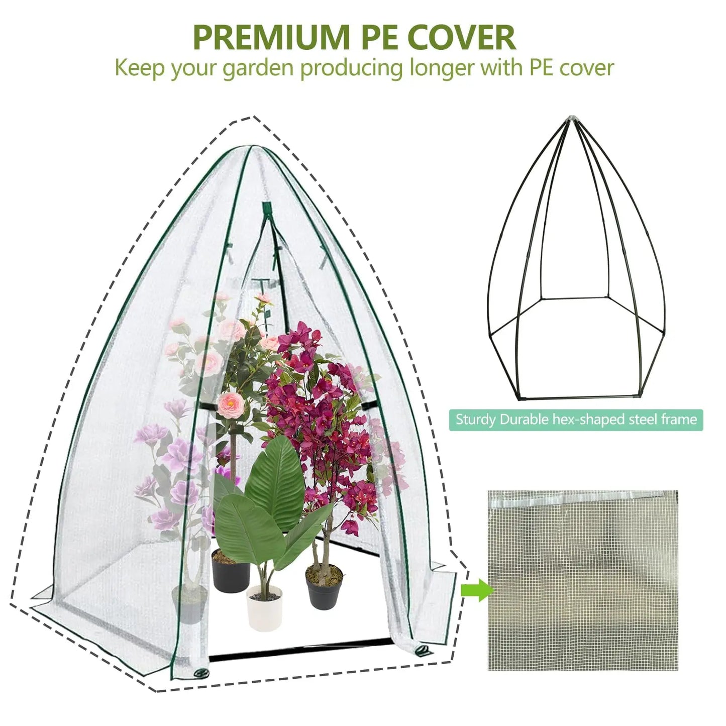 54x54x71 Mini Hexagonal Greenhouse Portable Walk-in Greenhouse With PE Cover Roll-Up Door Mesh Window For Garden Patio