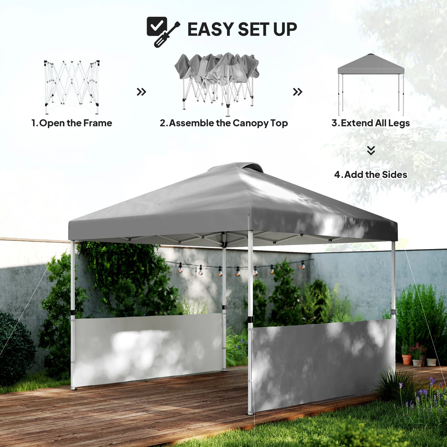 Outsunny Pop Up Canopy Tent With Half Sidewalls Outdoor Gazebo