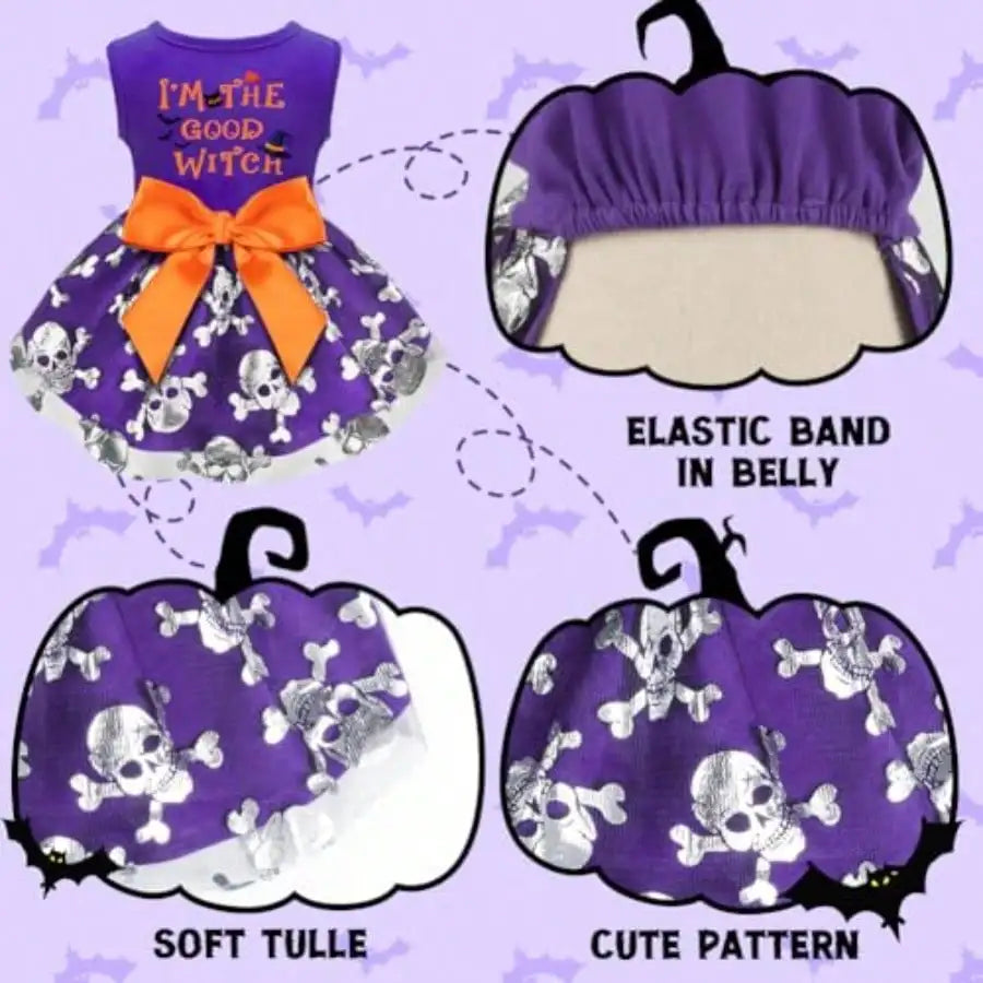Dog Halloween Costume Dress With Bow Pumpkin Witch Bat Outfit