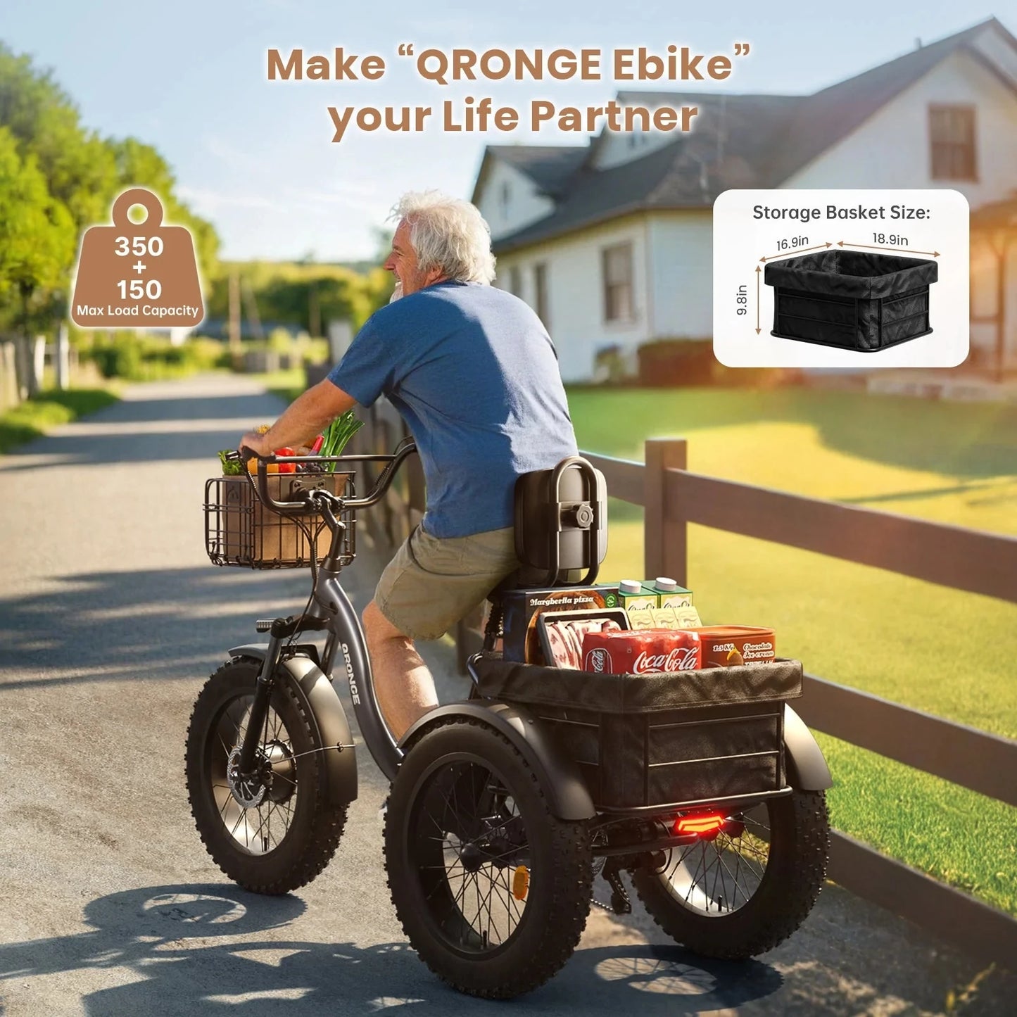 QRONGE Lava 1000W Peak Electric Tricycle Featuring Folding Fat Tires