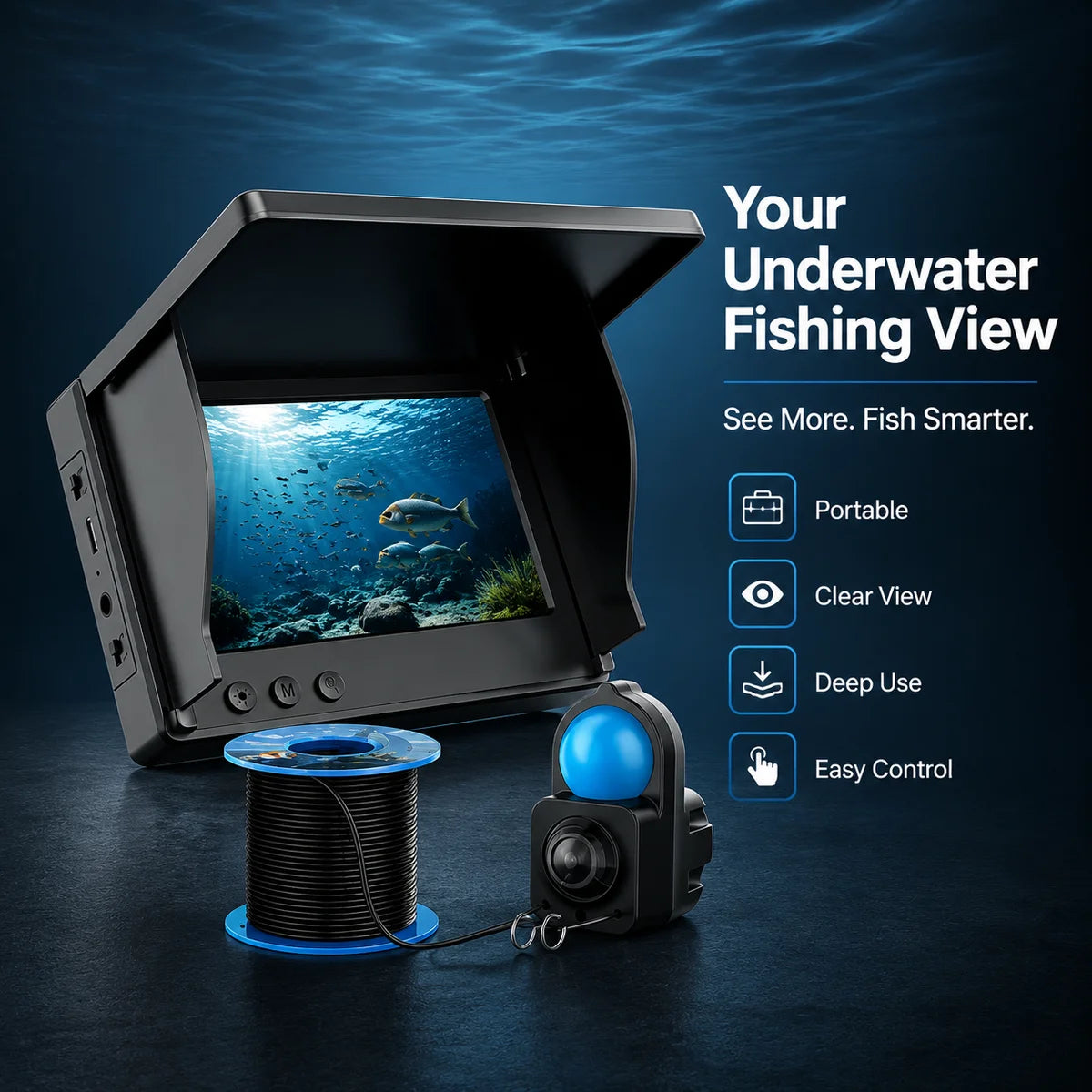 Portable Underwater Fishing Camera With Monitor Night Vision Depth Finder