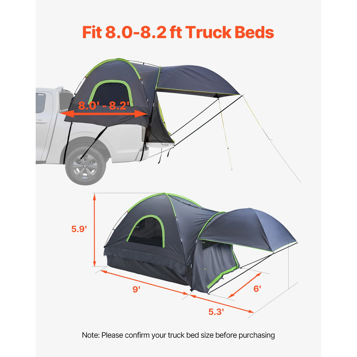 SucceBuy Waterproof Pickup Truck Tent With Expandable Awning For Camping