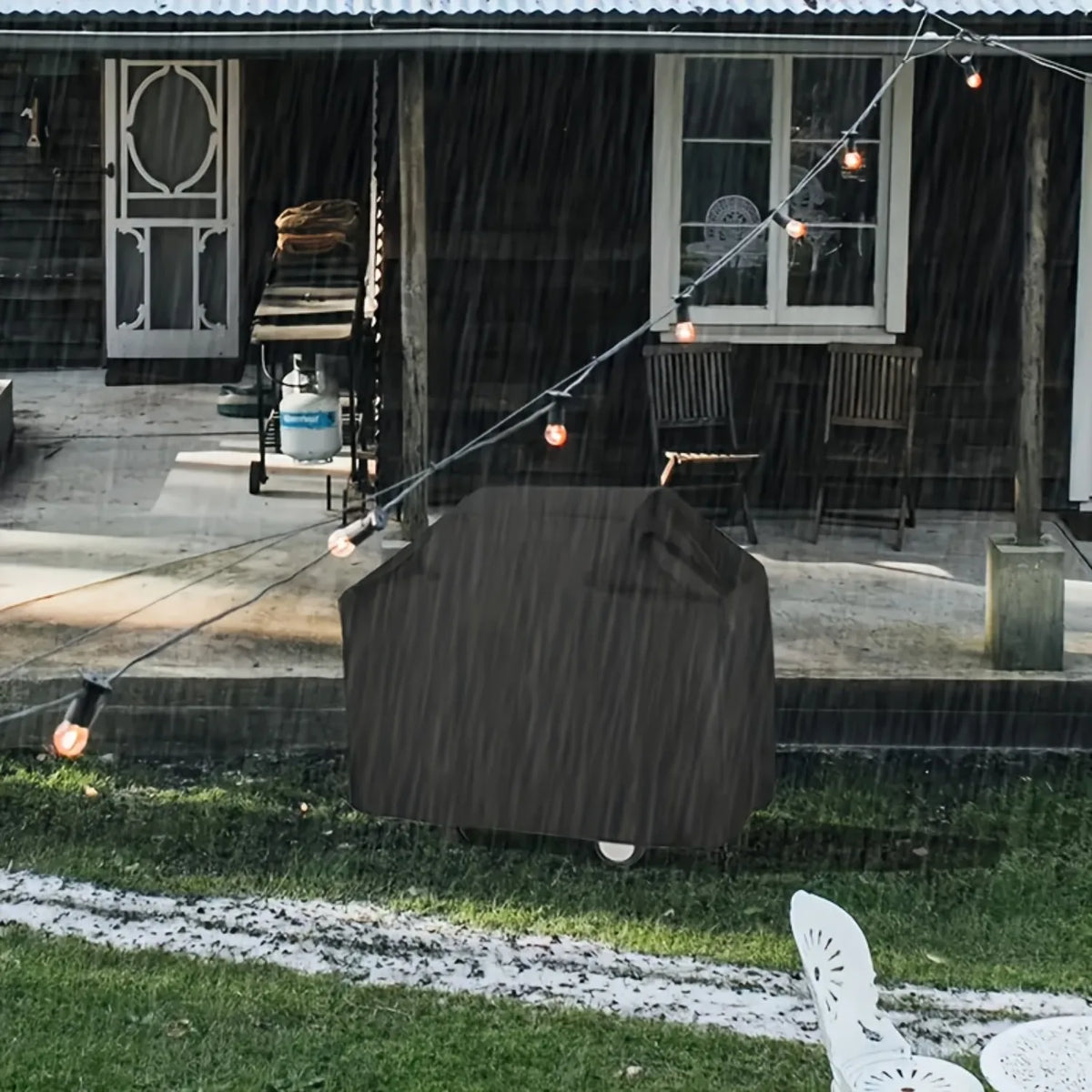 1-Pack Heavy-Duty BBQ Cover—Sun and Dust Protection, All-Weather Protection, Velcro Straps, and a Drawstring at the Bottom for Double Securing—Wind-Resistant and Stay-in-Place—Ideal Outdoor BBQ Accessory for Camping, Ba
