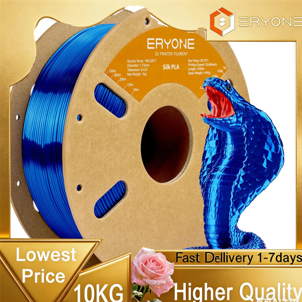 Eryone Silk PLA 3D Printer Filament Premium Shiny Finish