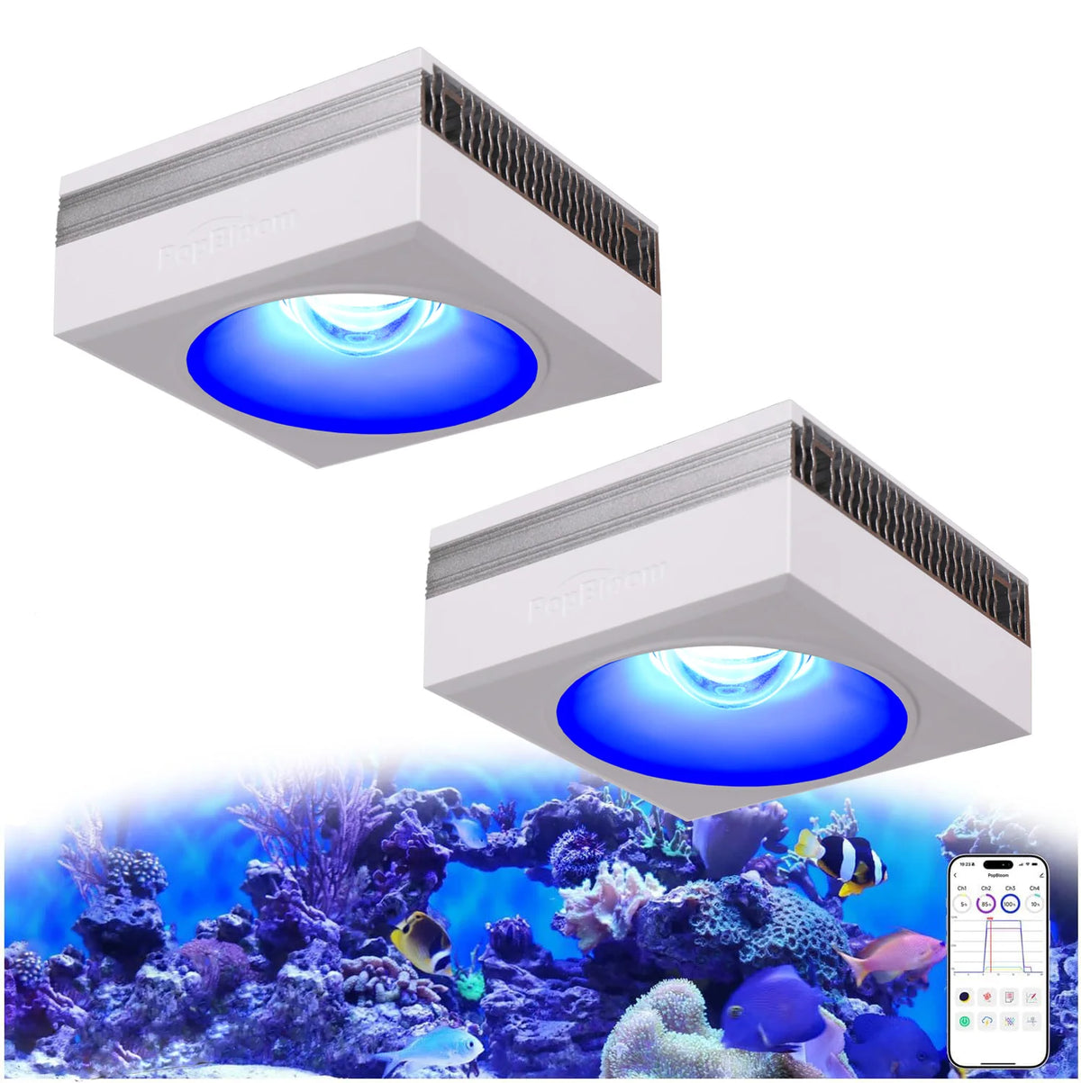 PopBloom RL90 WiFi LED Aquarium Light Full Spectrum Reef Lamp