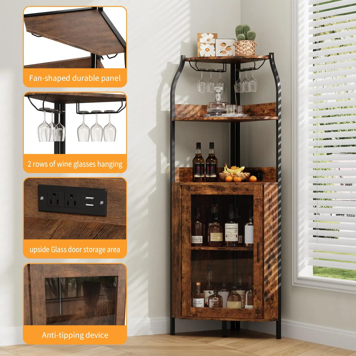 HiMISS Corner Bar Cabinet With LED Lights And Wine Rack