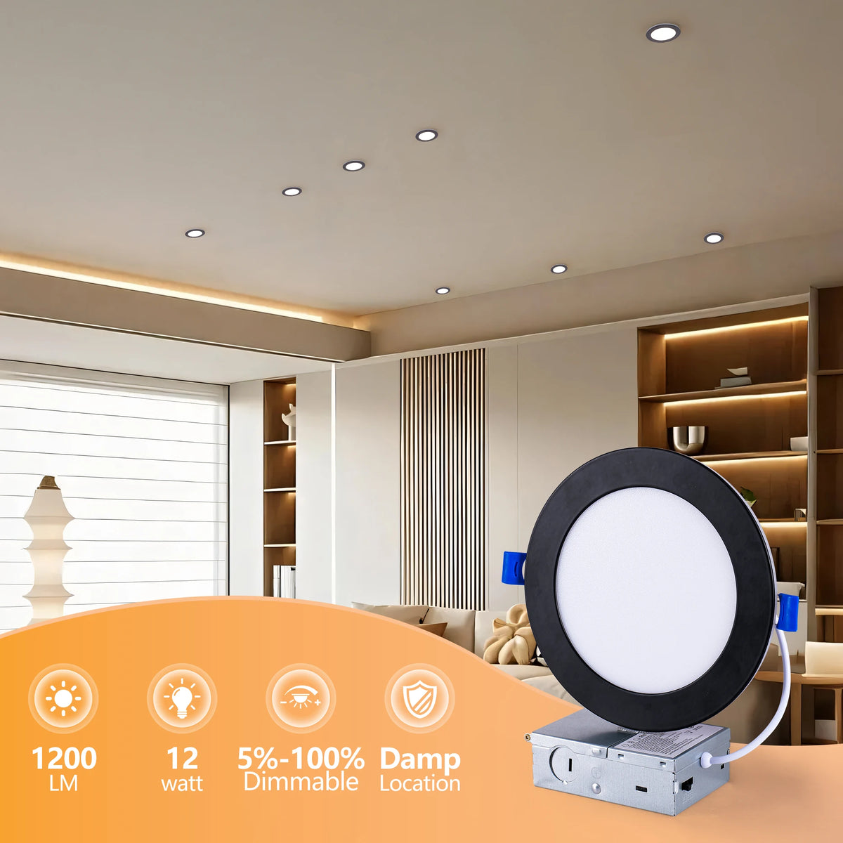 Dimmable 5CCT LED Recessed Ceiling Light With Integrated Night Light