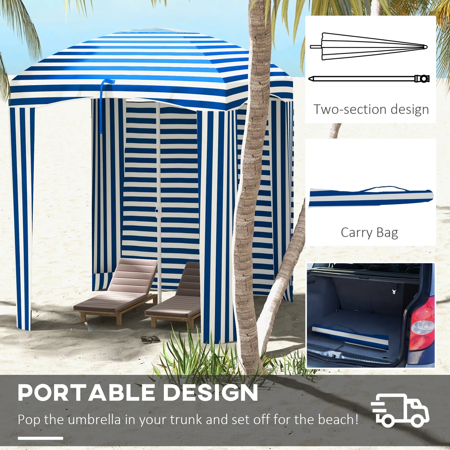 Portable Beach Cabana Umbrella With Carry Bag And Mesh Windows