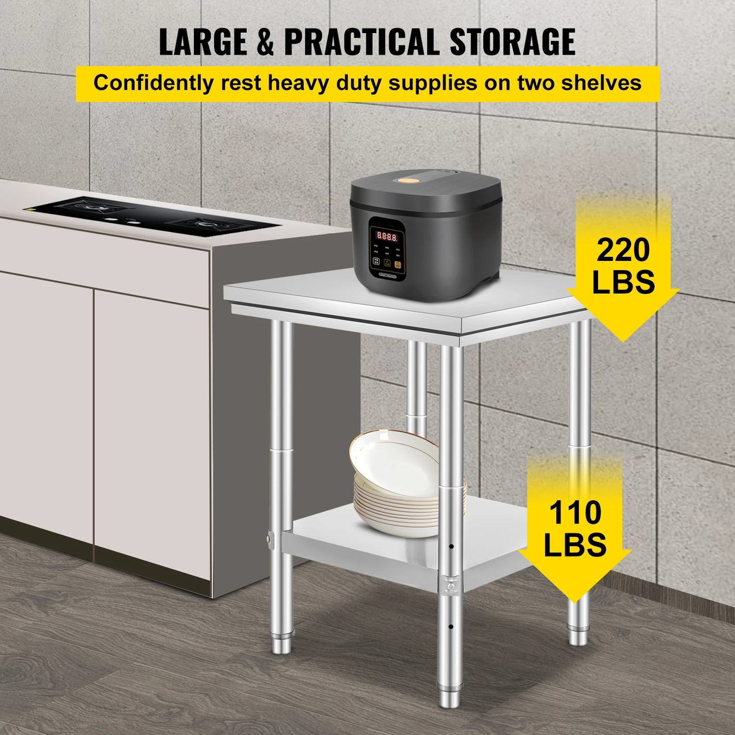 SucceBuy Stainless Steel Kitchen Work Bench With Undershelf
