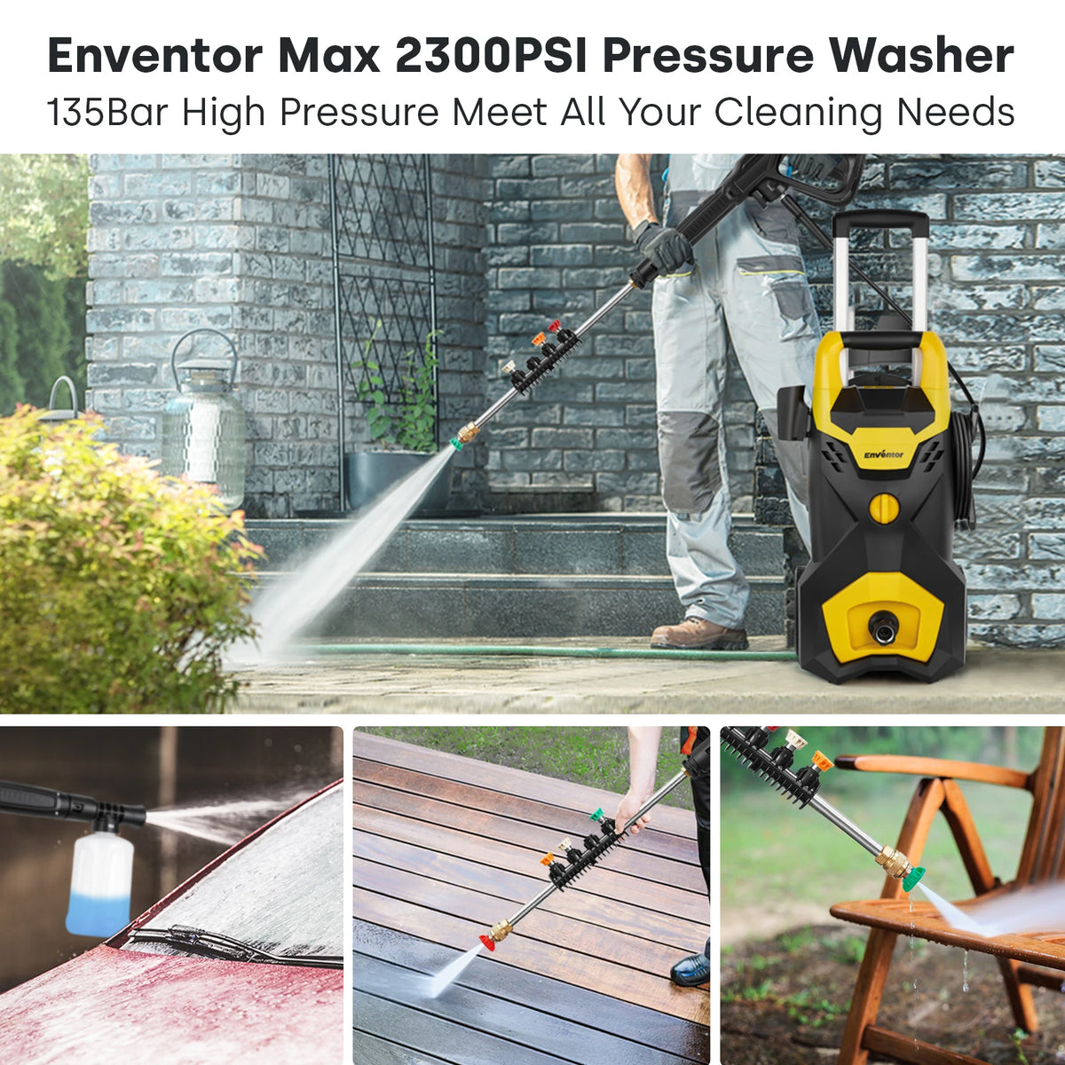 Enventor Electric Pressure Washer 135Bar Portable High Pressure Cleaner Machine For Washer Cars and Garden Farms Irrigating Tool