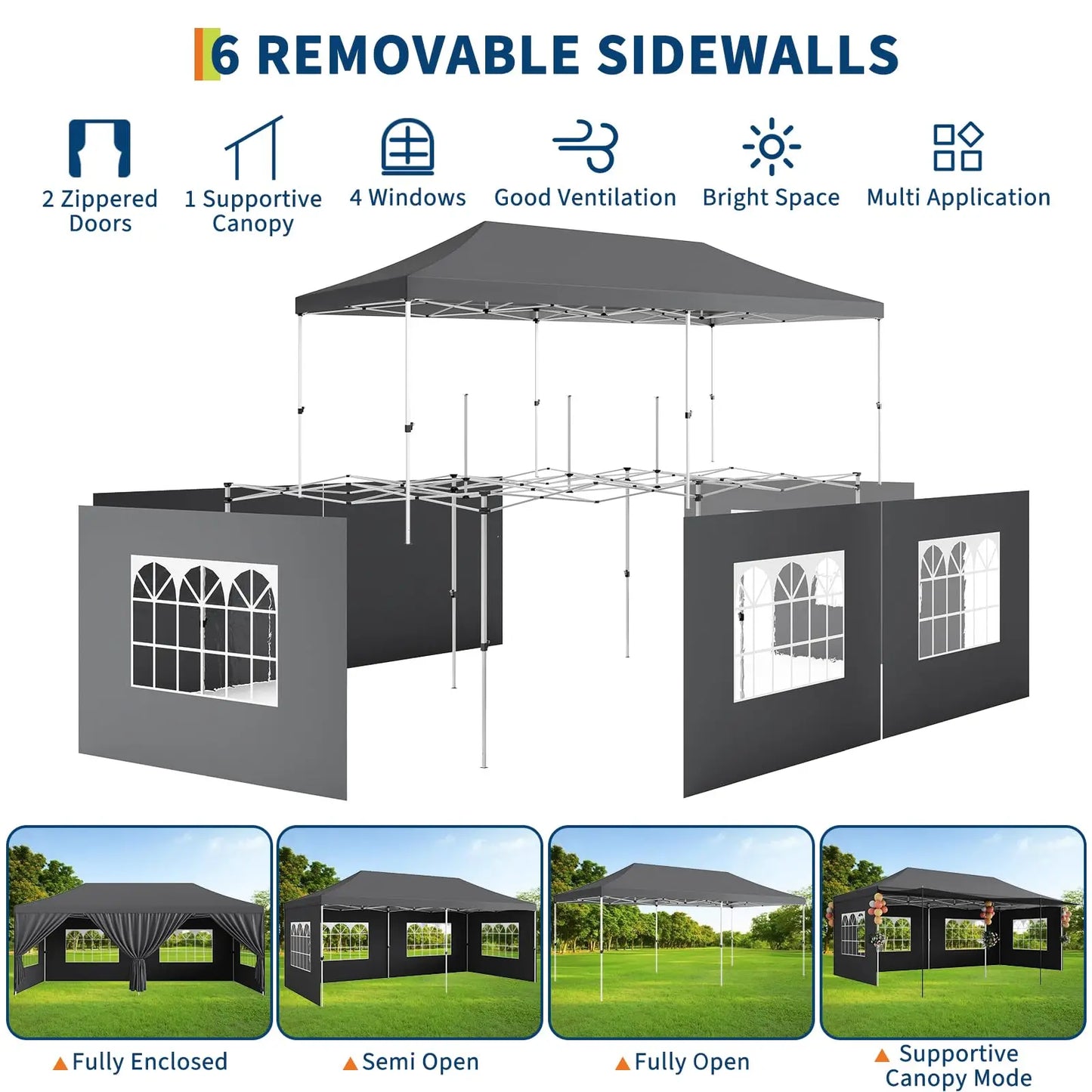 Heavy Duty Pop Up Event Tent With Five Detachable Sidewalls