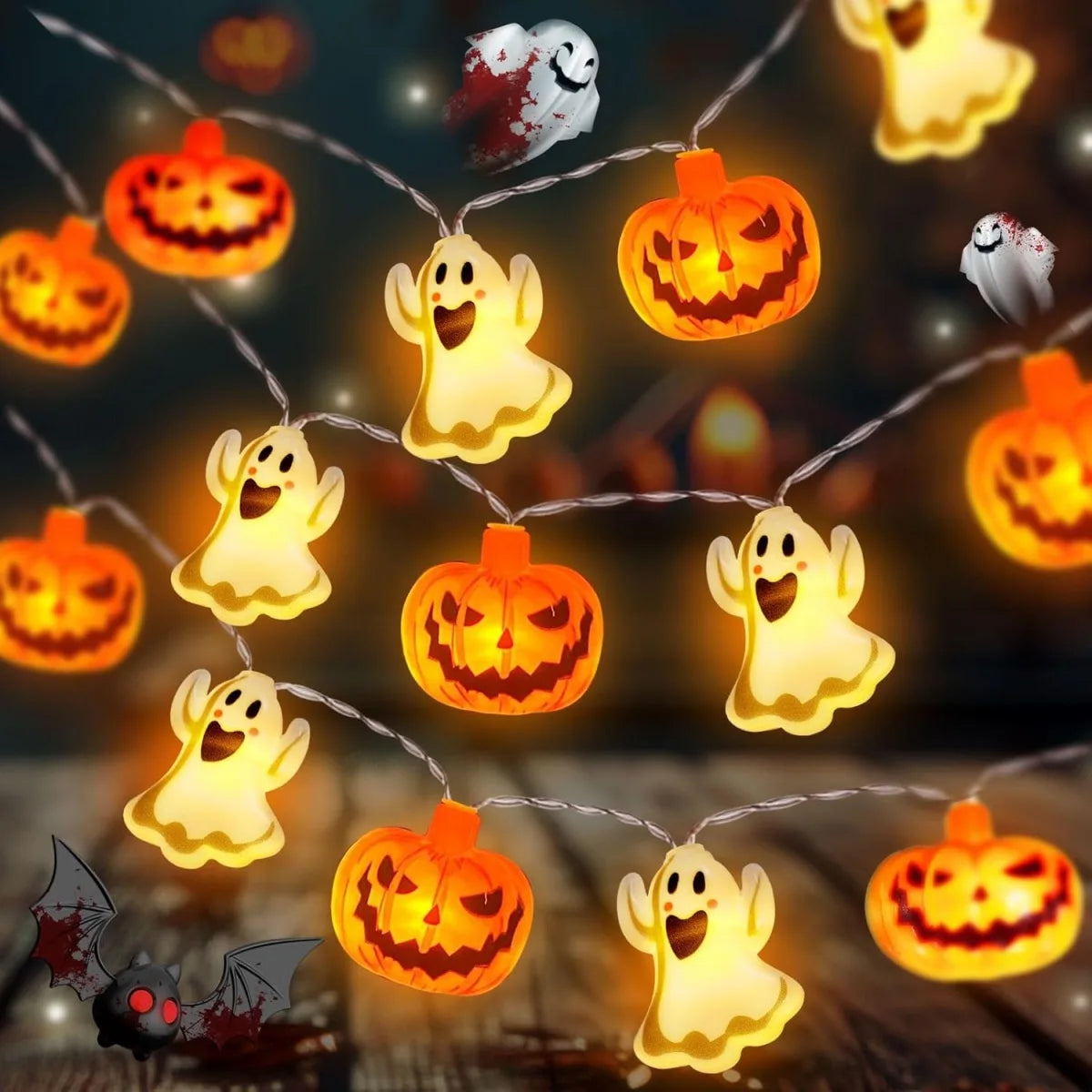 Battery Powered Halloween Pumpkin Ghost String Lights For Home Decor