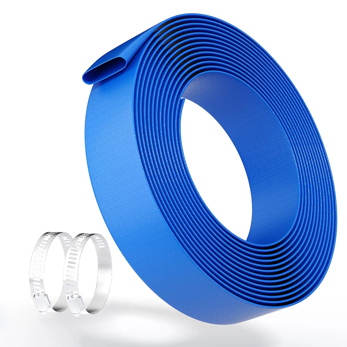 Pool Backwash Hose 1.5/2 Inch 50/100FT, Heavy Duty Reinforced PVC Lay Flat Drain Hose with 2 Clamps For Inground Above Ground Pools