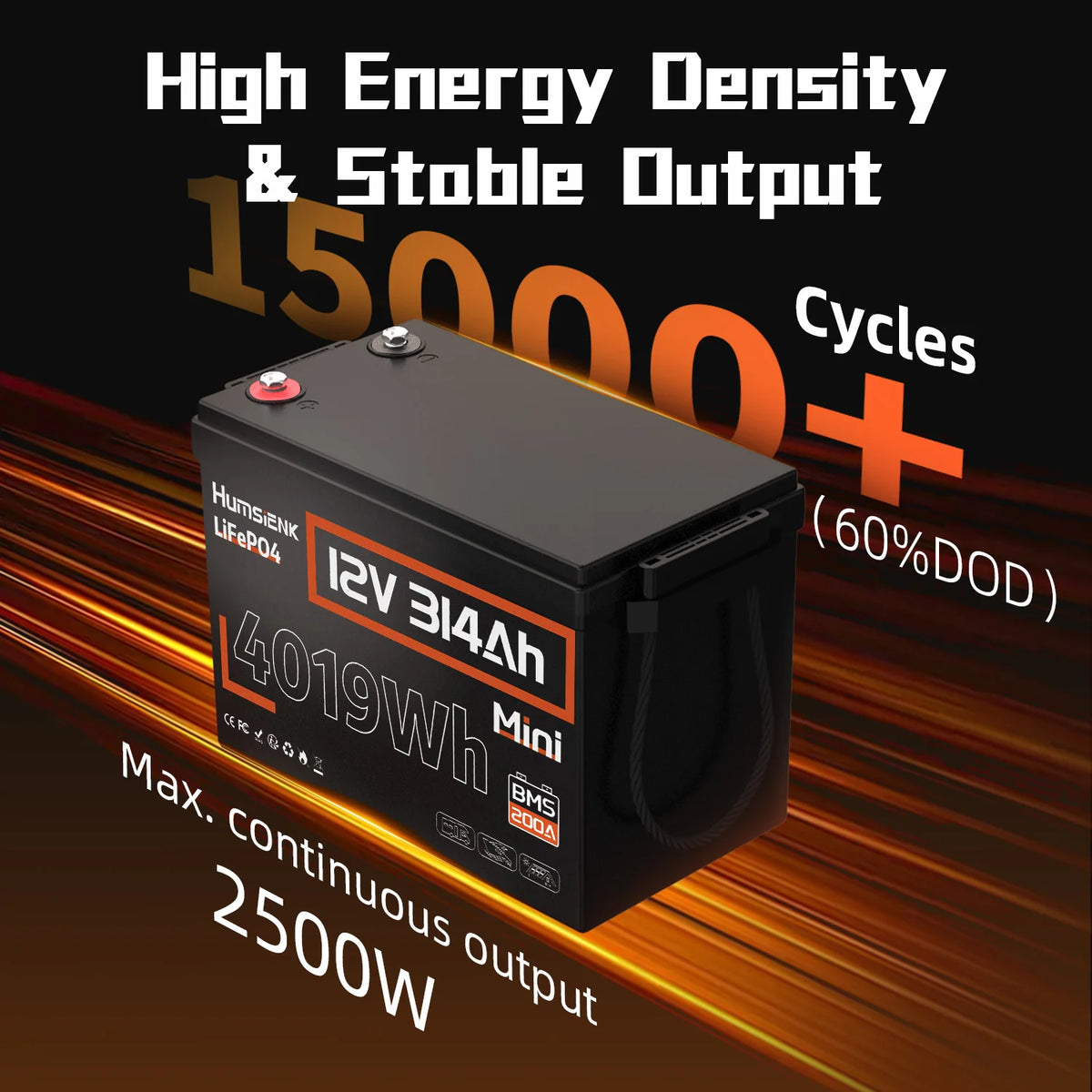 Humsienk 12V 100Ah 150Ah 200Ah 314Ah LiFePO4 Battery Built-in BMS Low Temperature Protection For  RV/ Camp/ Solar Energy Storage