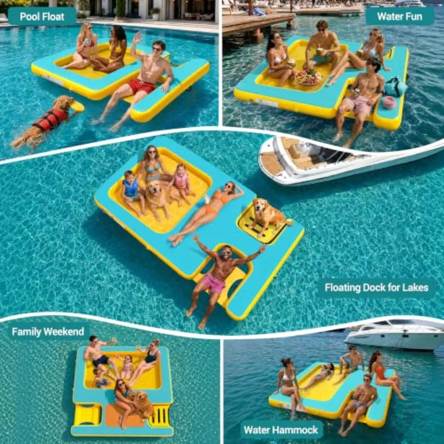 OLOEY Inflatable Floating Dock With Water Ramp Ladder And Hammock