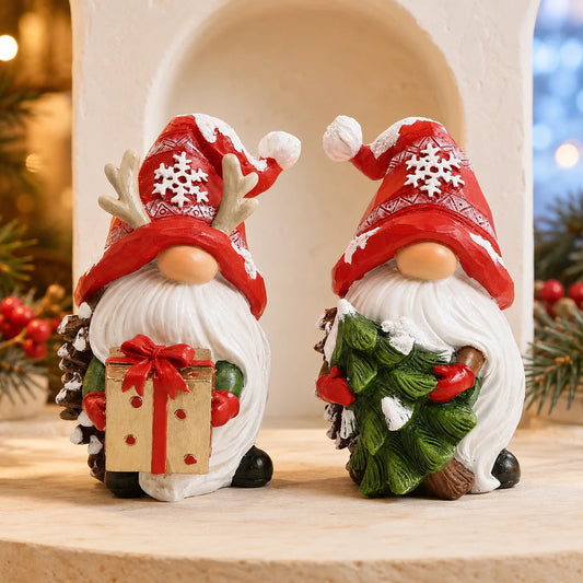 Hodao Nordic Resin Christmas Gnome Figurine Set Tabletop Decor
