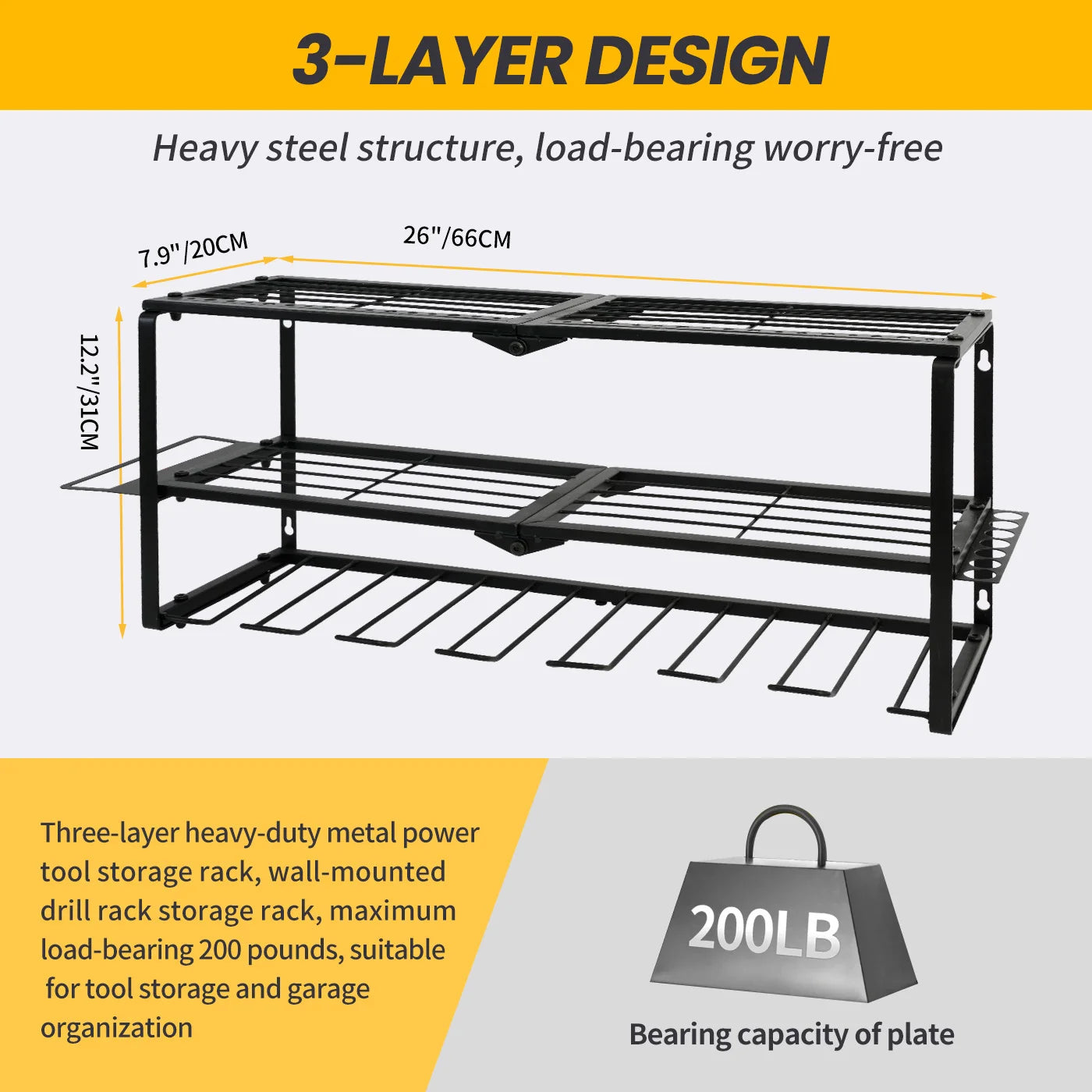 Heavy Duty Wall Mount Power Tool Organizer With Charging Rack