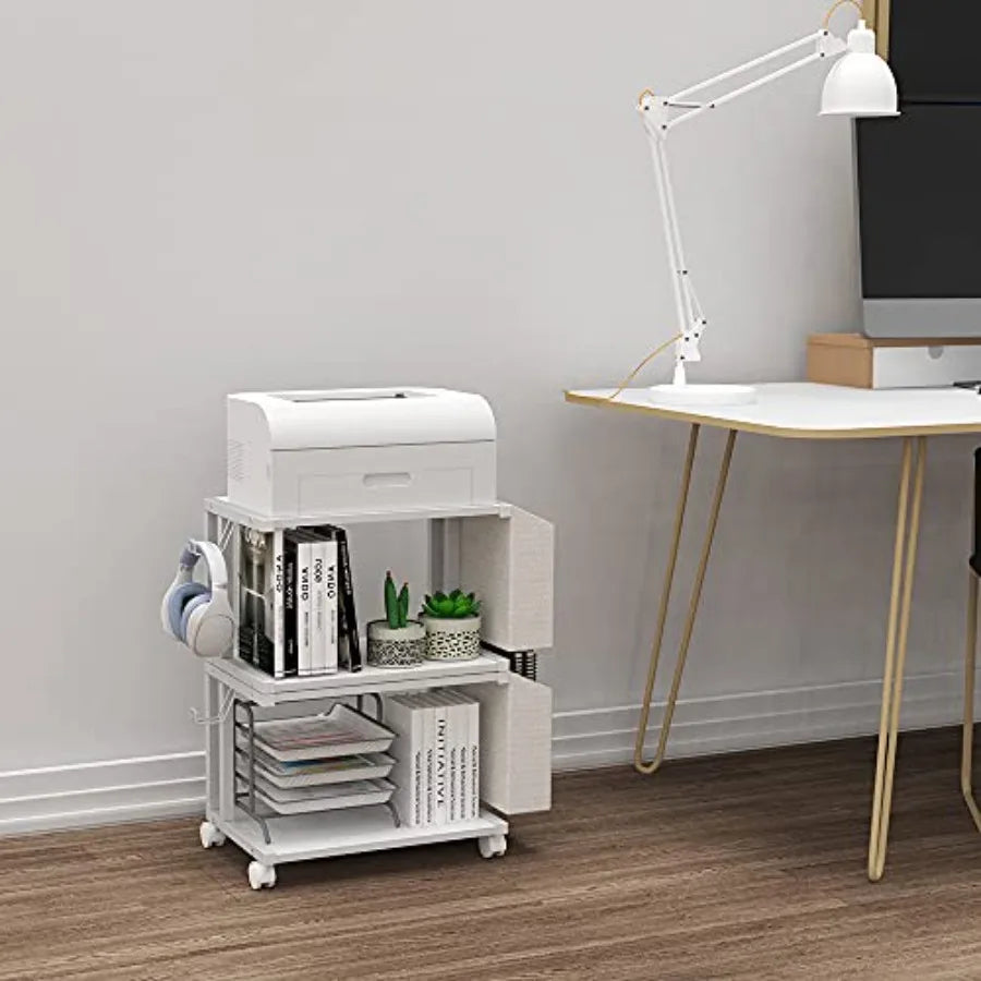 Modern Wooden 2 Tier Under Desk Printer Stand With Office Desktop Organizer