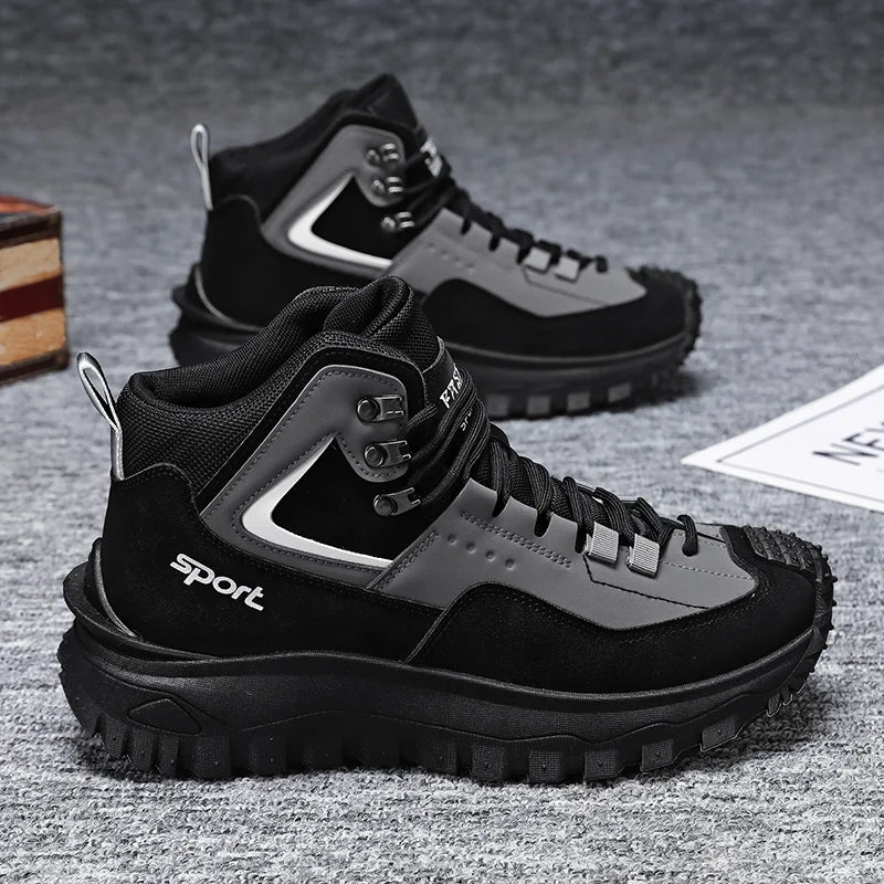 Men's High Top Hiking Boots With Thick Sole For Walking Outdoors