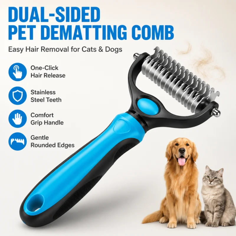 Pet Dematting Comb Grooming Tool With Stainless Steel Blades