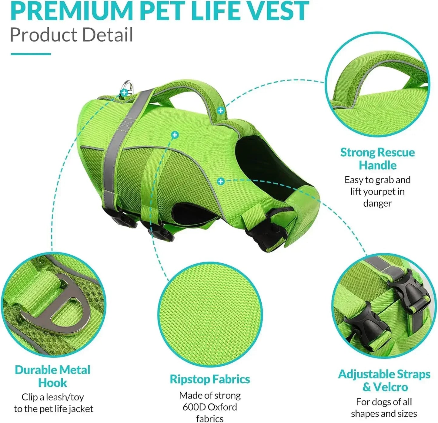 BXX Durable Mesh Dog Life Jacket With Ergonomic Rescue Handle