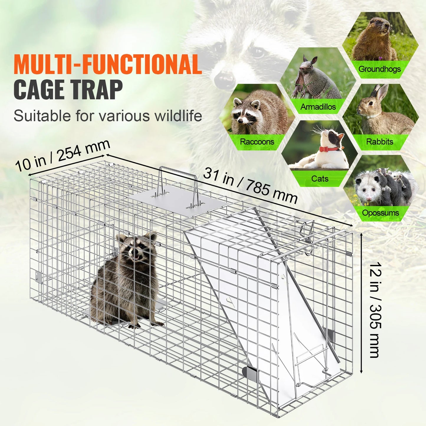 SucceBuy Humane Live Animal Cage Trap Galvanized Iron Folding