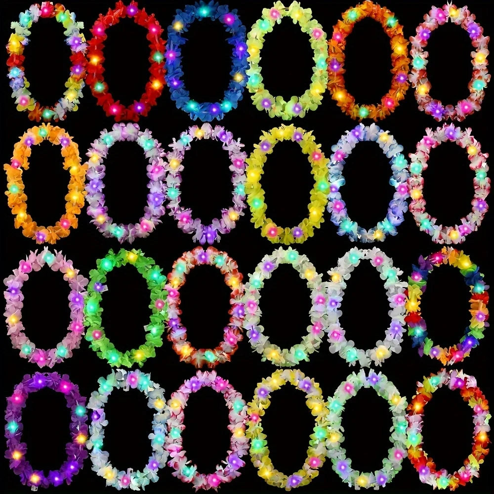 LED Illuminated Hawaiian Flower Party Lei Necklace Gift
