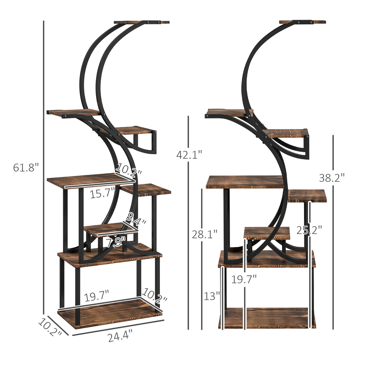 8-Tier Plant Stand, 62inch S-Shaped Plant Stands, Carbonized Treatment