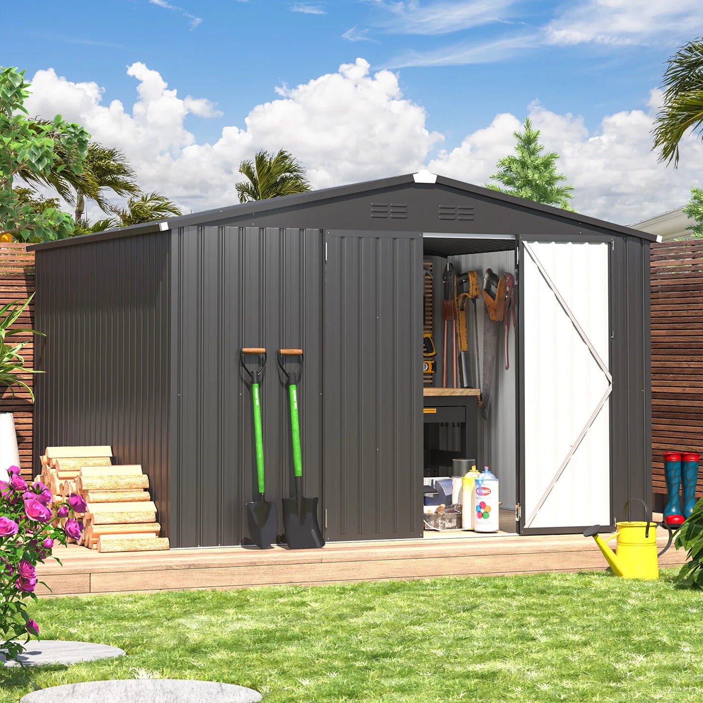 Outdoor Plastic Storage Shed With Lockable Door For Yard Patio