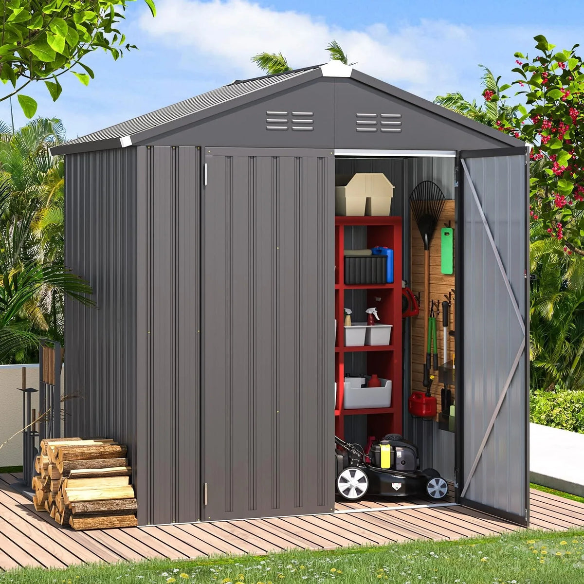 Outdoor Plastic Storage Shed With Lockable Door For Yard Patio