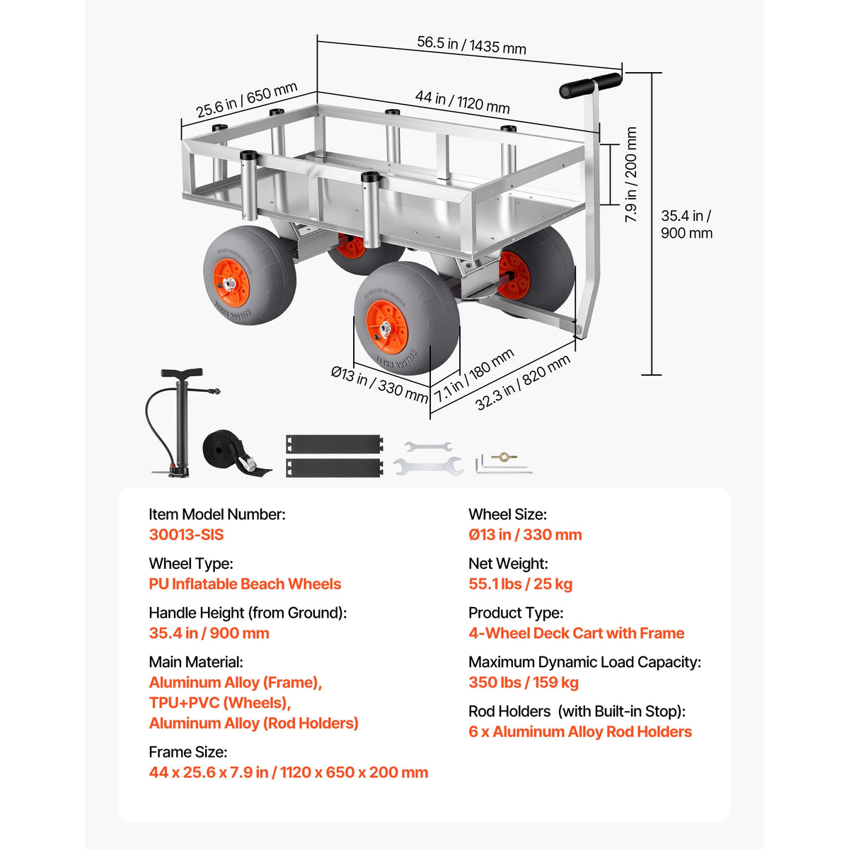 SucceBuy Foldable Aluminum Fishing Cart For All Terrain Use