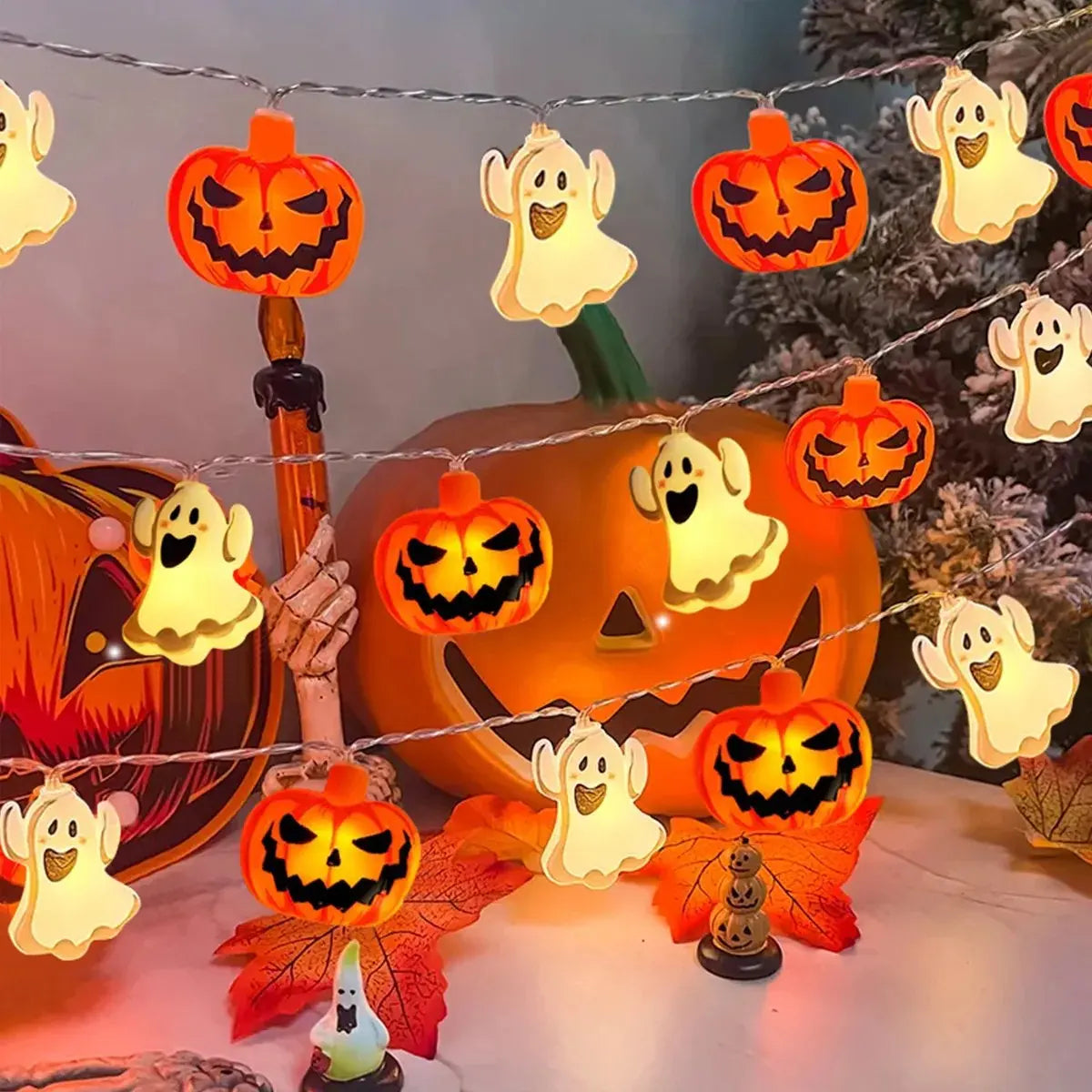 Battery Powered Halloween Pumpkin Ghost String Lights For Home Decor