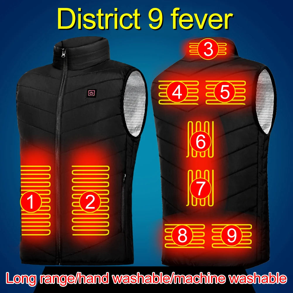Nine Zone Electric Heated Vest With Windproof USB Design