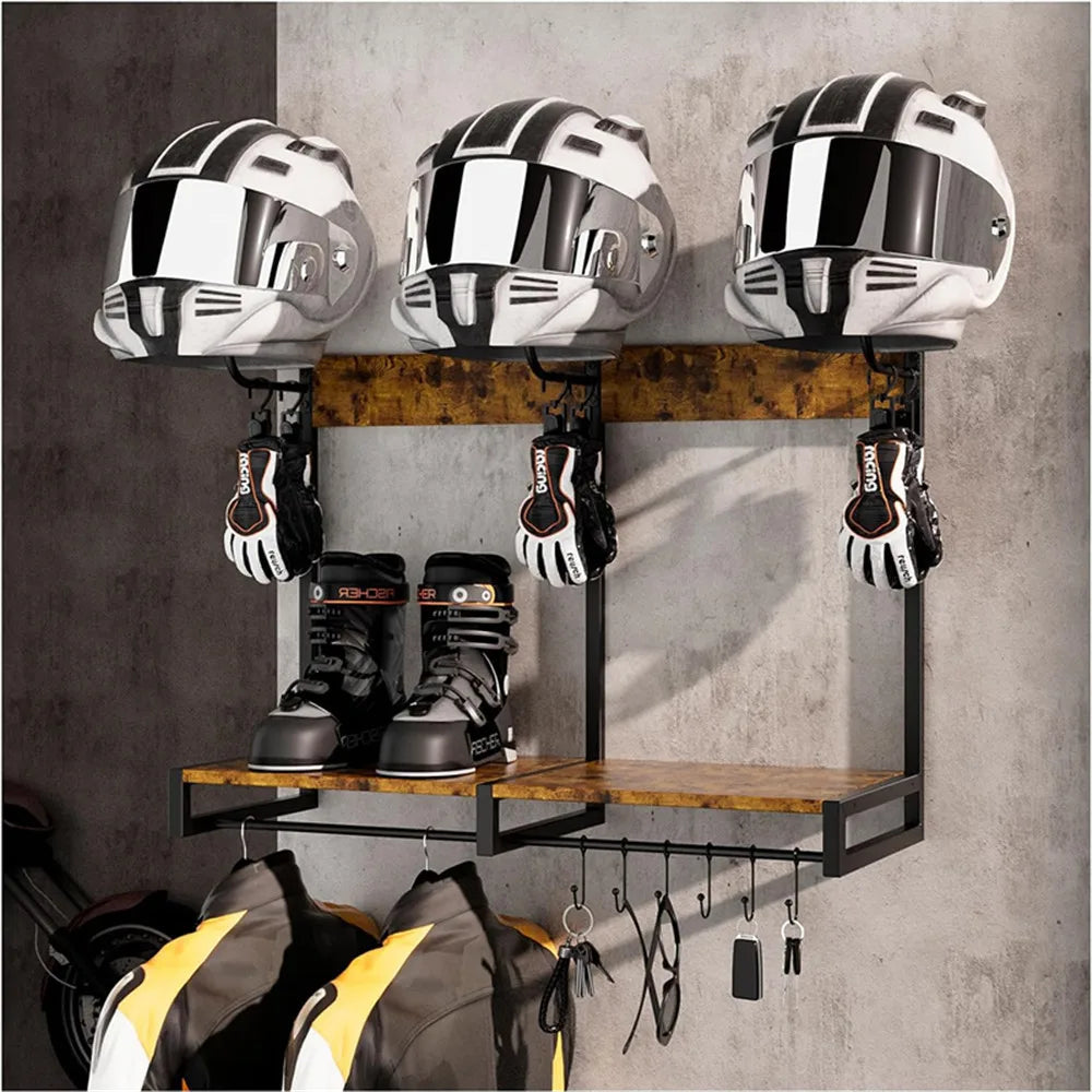 HiMISS Wall Mounted Motorcycle Helmet Holder And Glove Rack