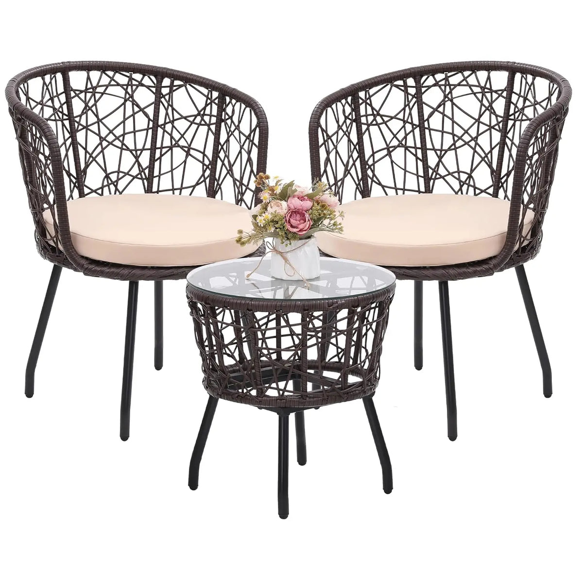 Modern Four Piece Rattan Patio Bistro Outdoor Furniture Set
