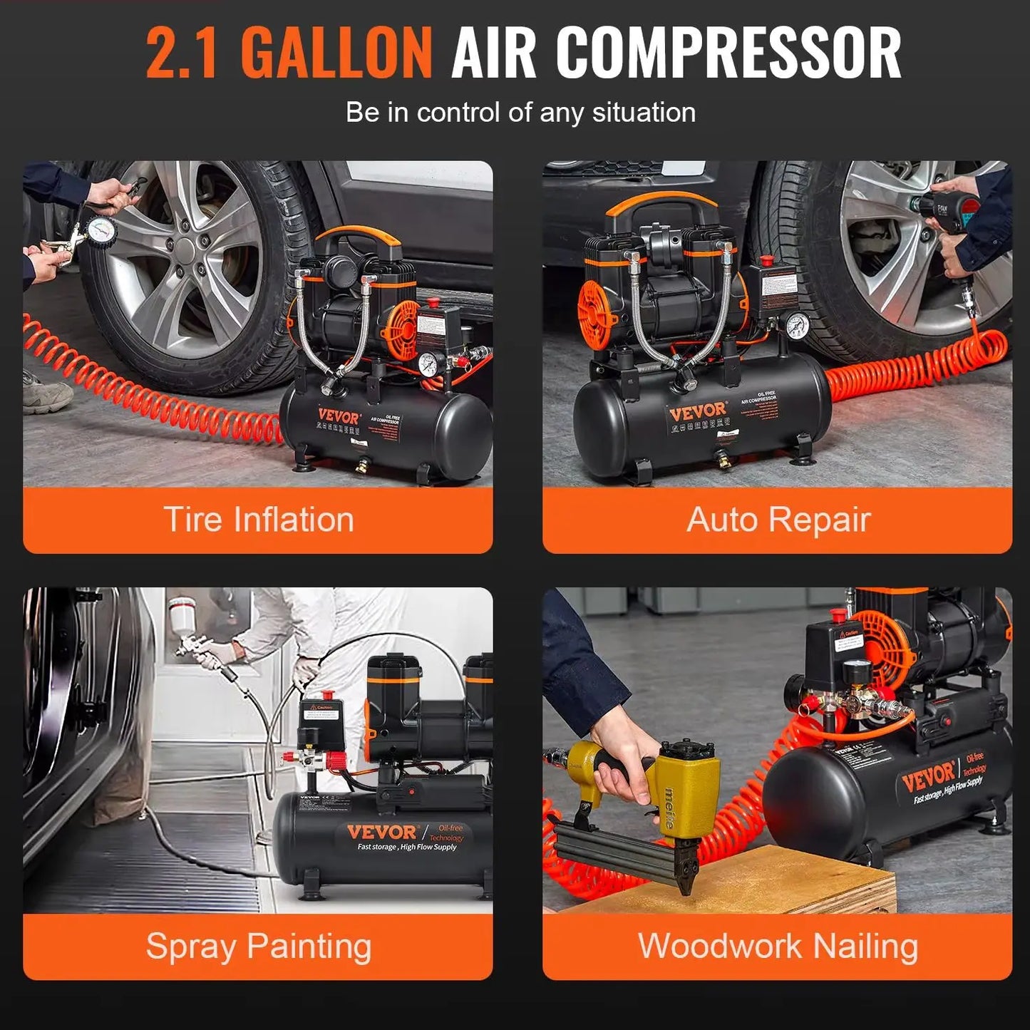Silent Oil Free Air Compressor For Repair Tire Inflation