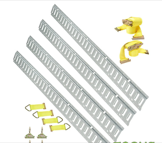2× Etrack Ratchet Straps 4×5' E Track Rails 4× O Rings New 4× Rope Tie Offs