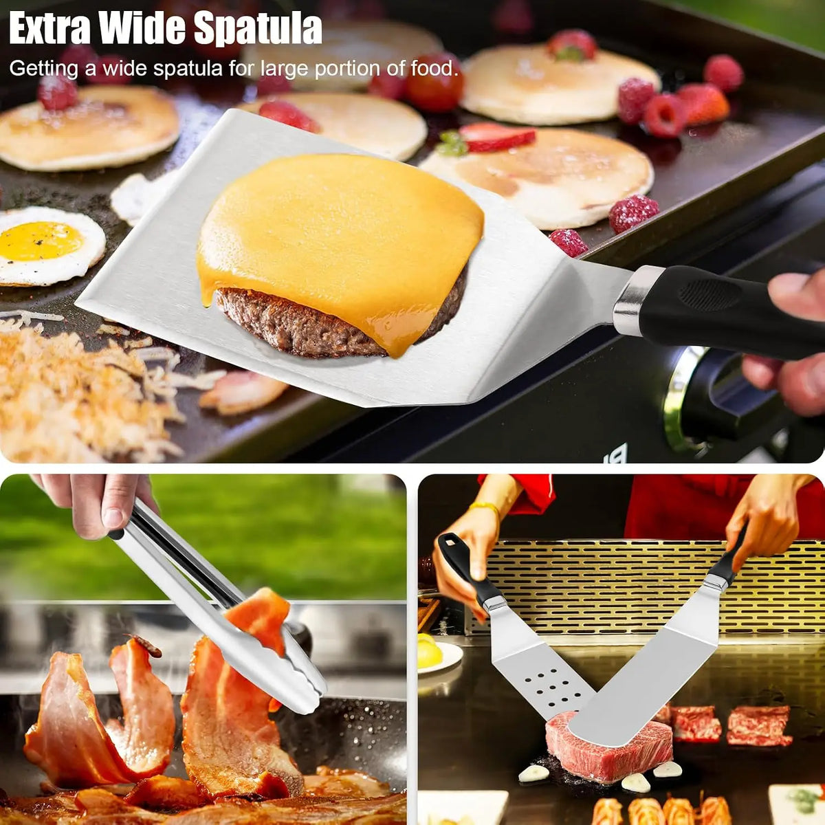 27Pcs Flat Top Griddle Accessories Kit Enlarged Spatula Set With Basting Cover & Burger Patty Press Portable Outdoor Camping Backyard BBQ Teppanyaki Hibachi Cooking Tools Gift Set