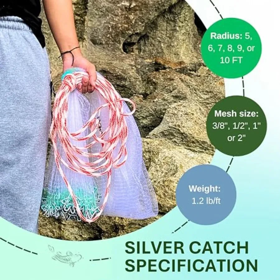 Durable Nylon Saltwater Cast Net With Chain Bottom For Bait