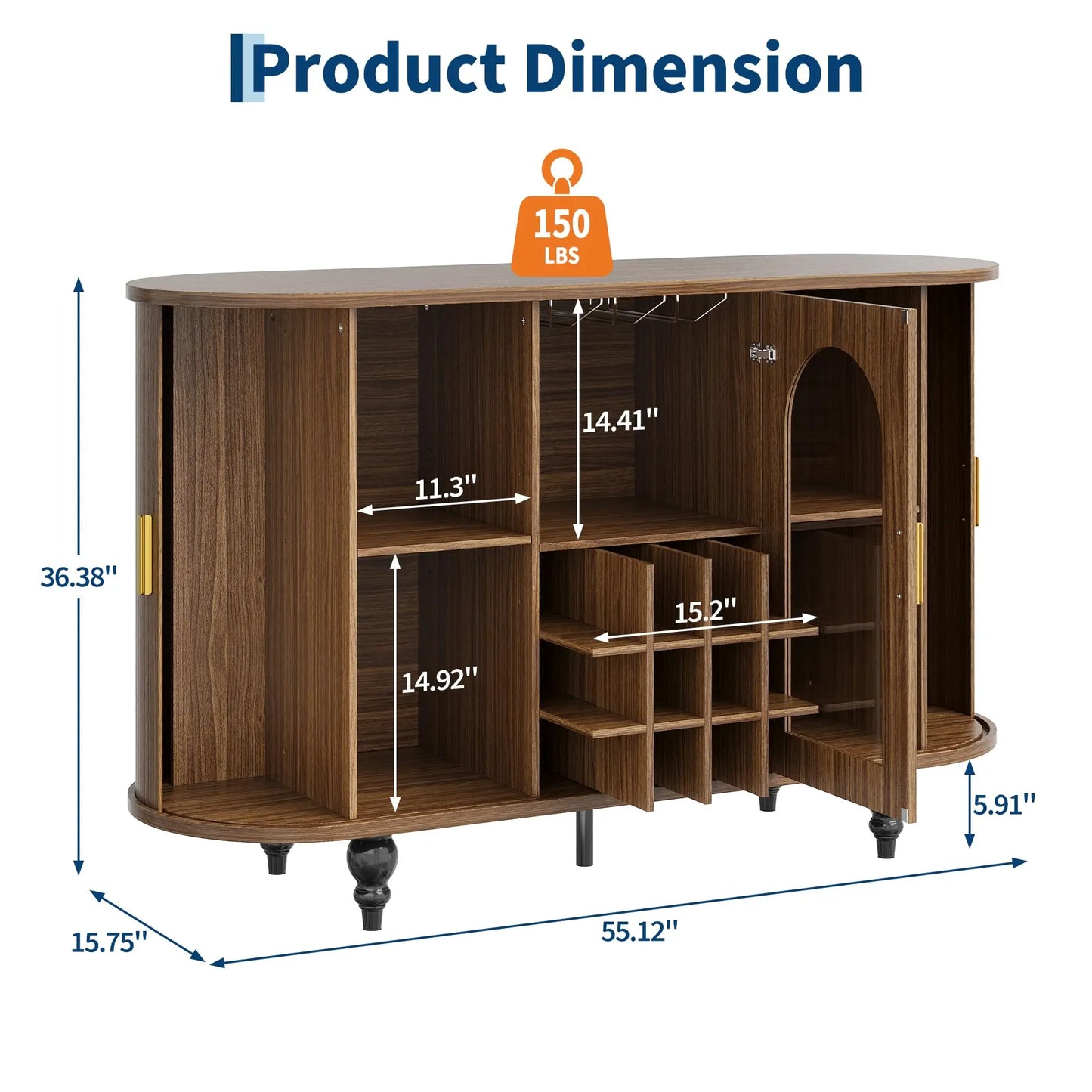 HiMISS Modern Bar Cabinet With Glass Doors And Wine Storage